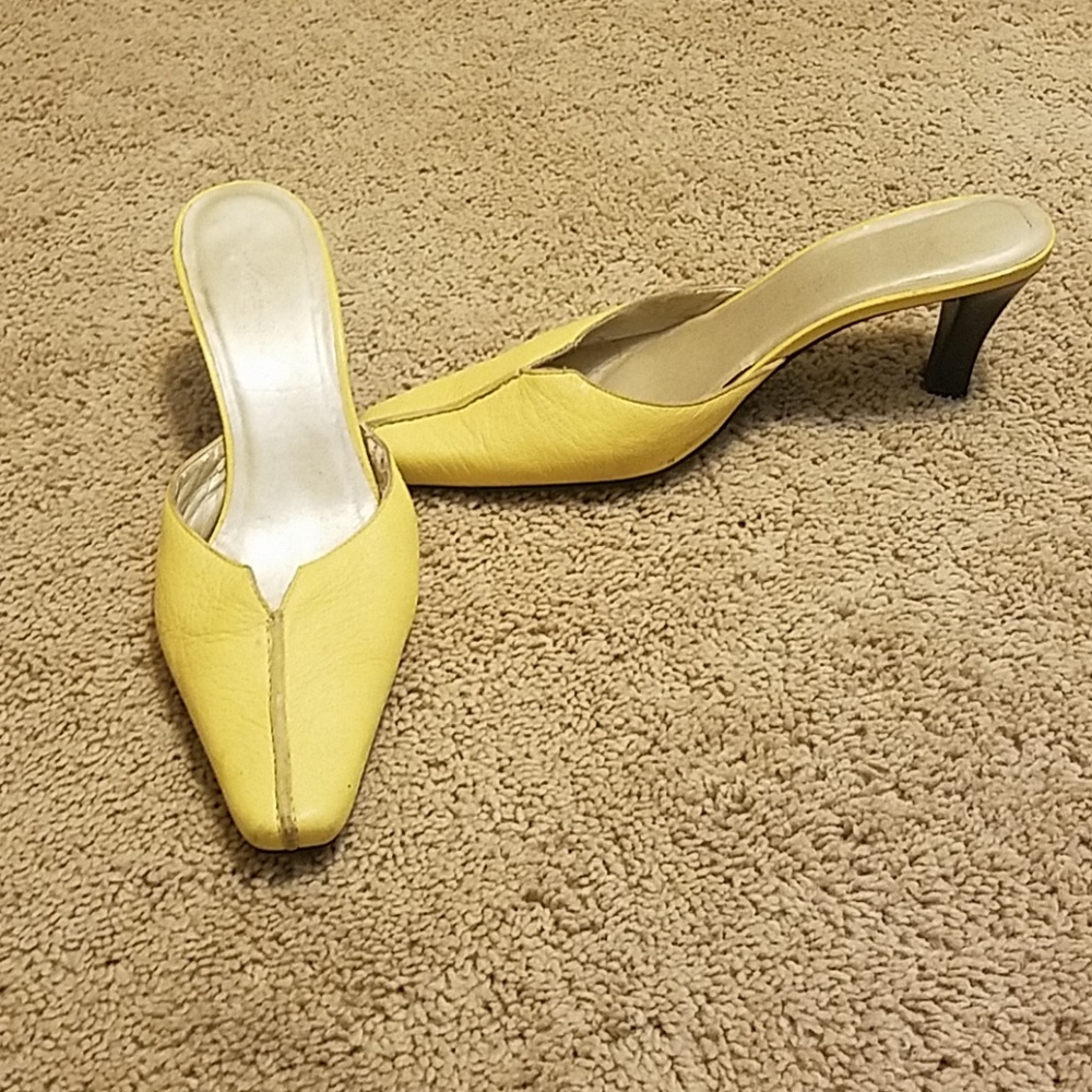 Yellow slip on mules